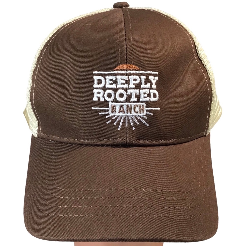 Baseball Hat Snap Back Deeply Rooted Ranch Mesh Brown Organic Cotton